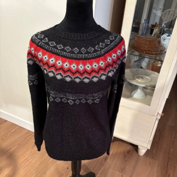 Weatherproof Black Red Fair Isle Crewneck Pullover Sweater EUC Small - Picture 1 of 5